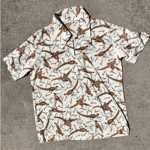 Men's Pheasant Bird Print Short Sleeve Shirt‎ Resort Camp Style- L